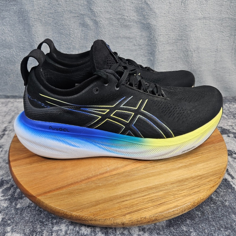 Asics Gel Nimbus 25 Shoes Mens 10 Black Blue Yellow Running Sneakers 1011B547